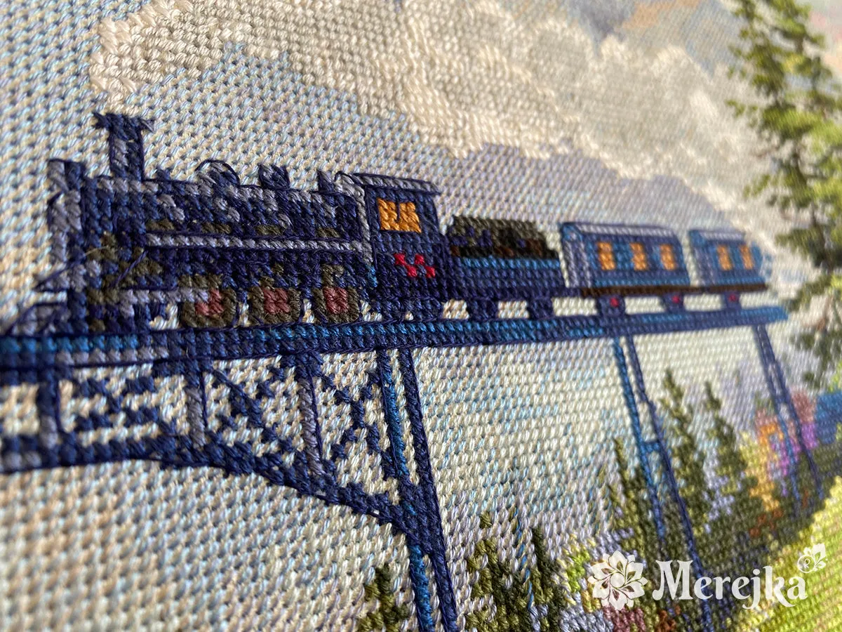 Merejka Mountain Railway borduurpakket 38,5x31 cm ecru