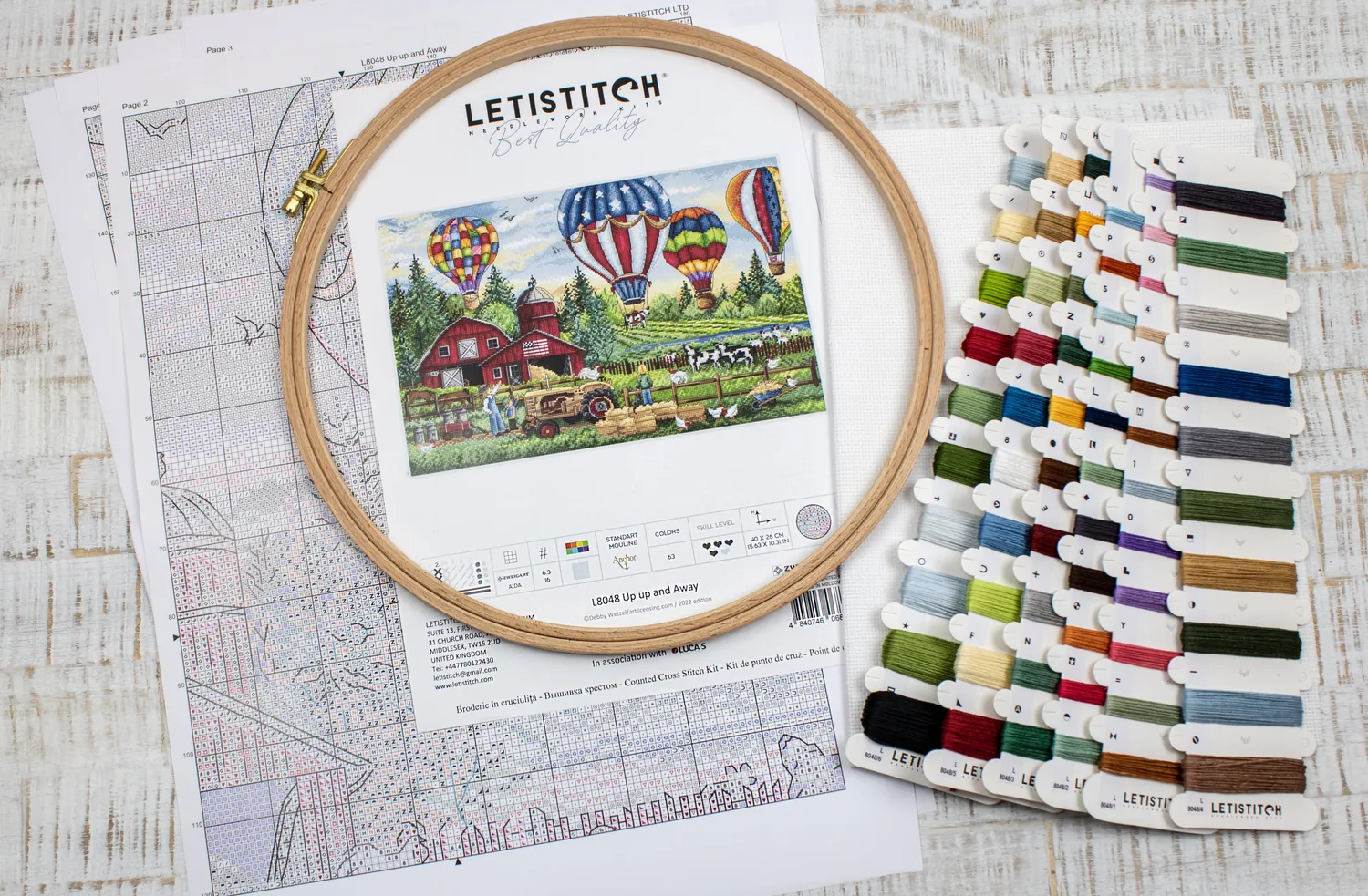 Leti Stitch L8048 Up up and Away borduurpakket 40x26 Aida vogels