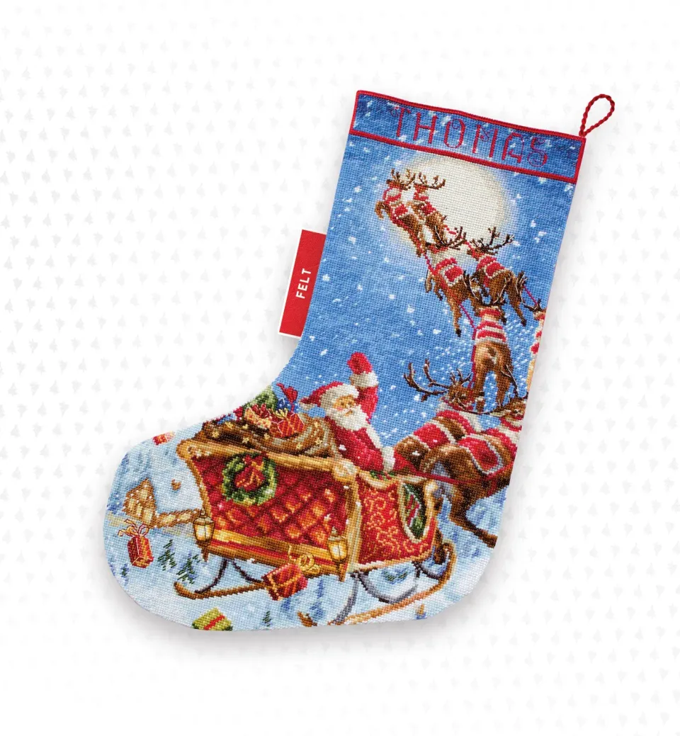 Leti Stitch 989 Reindeers Kerstsok borduurpakket 38 cm