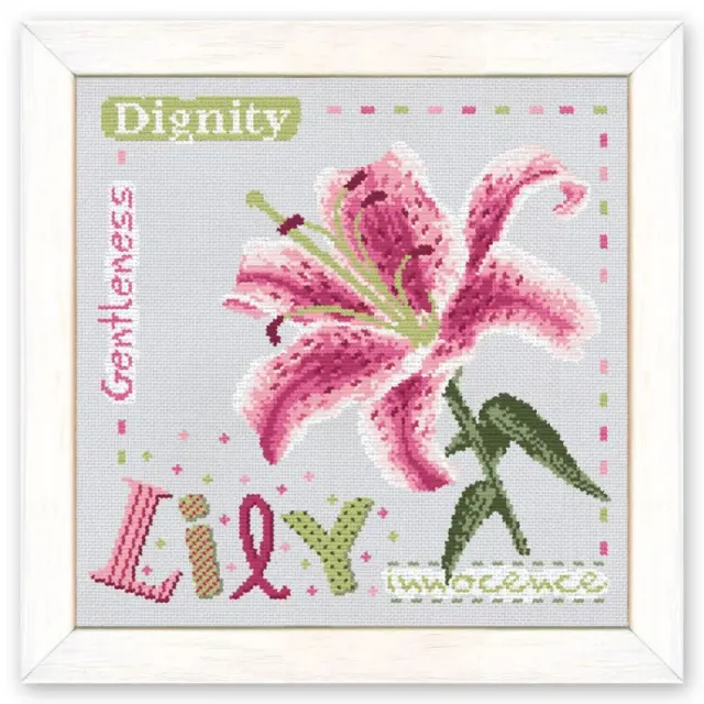 LiliPoints Lily borduurpatroon bloemen grijsblauw