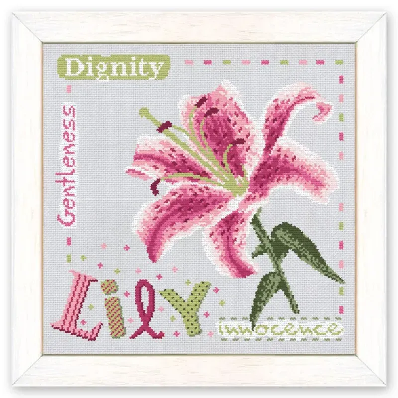 LiliPoints Lily borduurpatroon bloemen grijsblauw