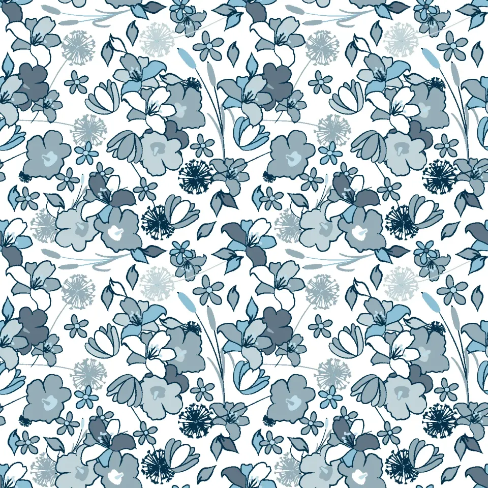 SEG Collection Privee stof blauw bloemen 3 x 1,6 m
