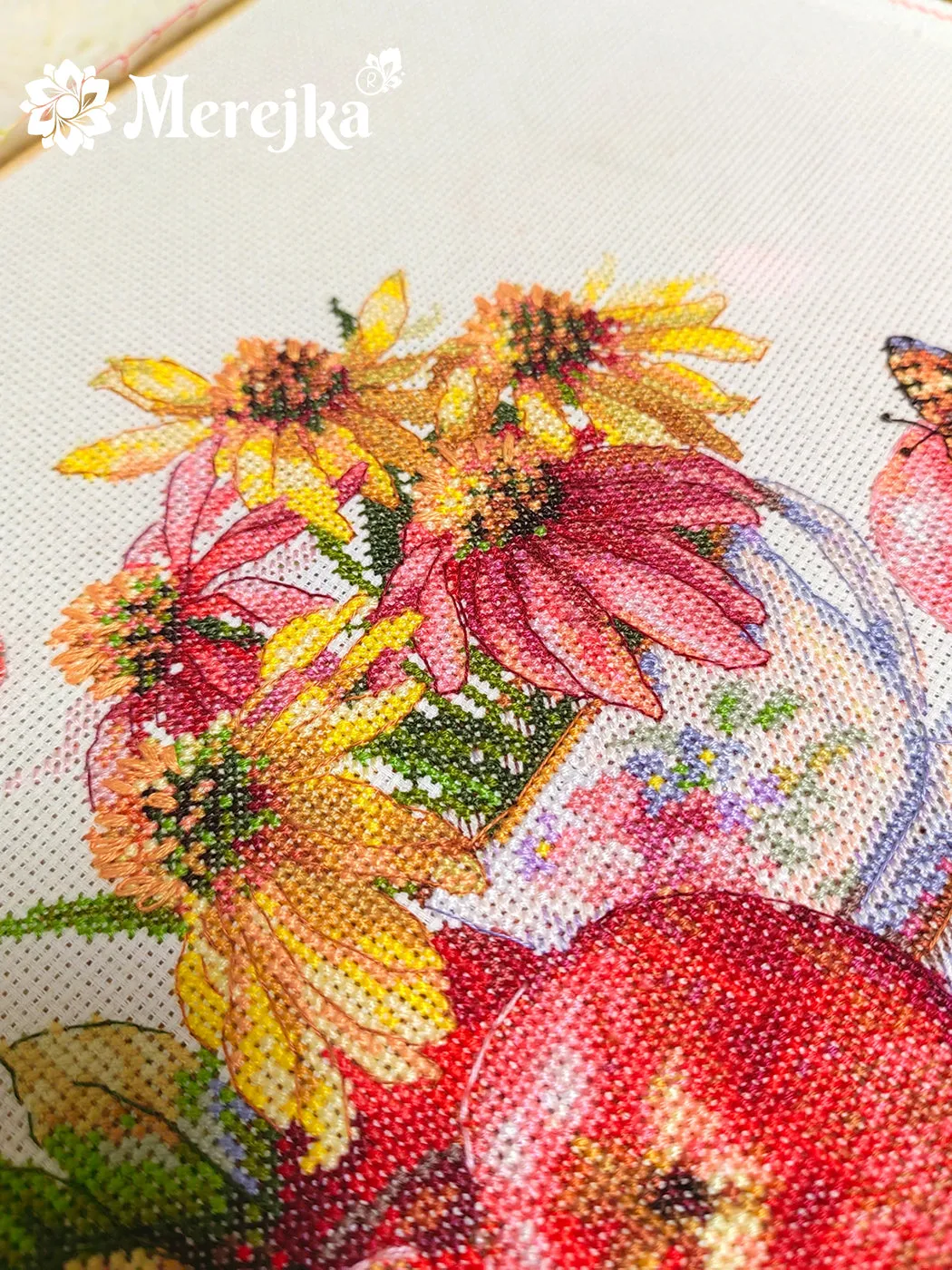 Merejka Echo of Summer borduurpakket 32x17 ecru Aida