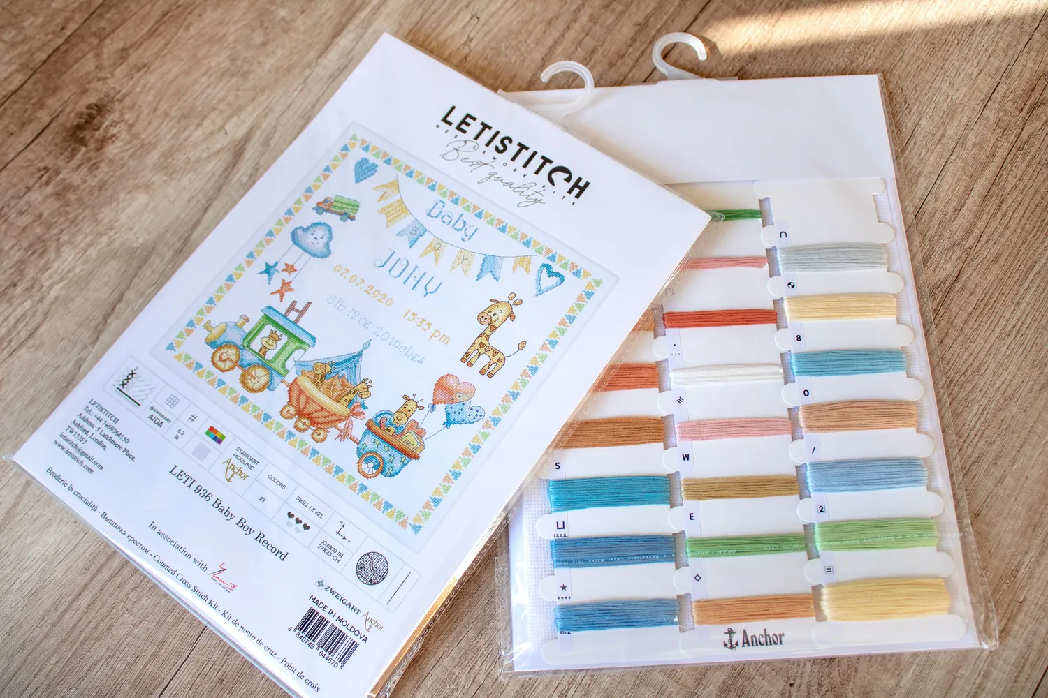 Leti Stitch 936 Baby Boy Record borduurpakket 27x25 cm