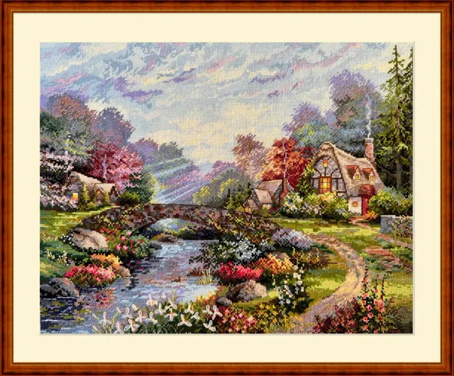 Merejka Springtime Glory borduurpakket Aida 16 ijsblauw