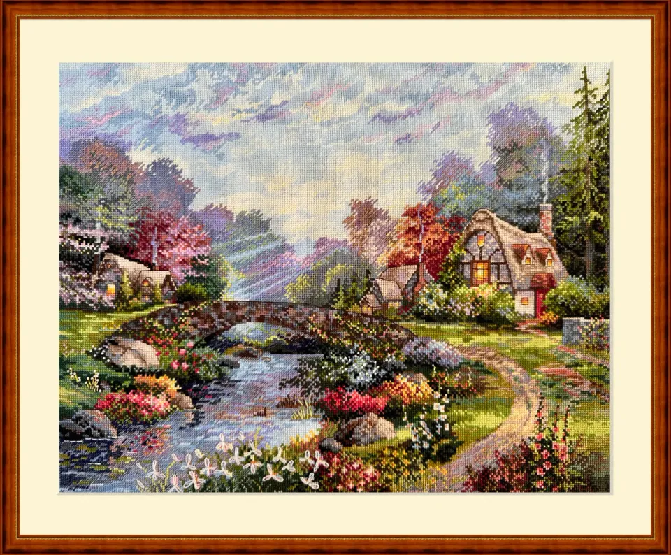 Merejka Springtime Glory borduurpakket Aida 16 ijsblauw