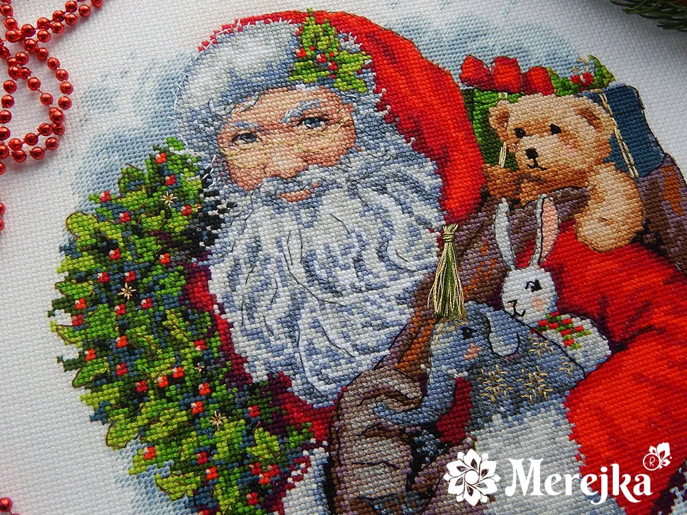 Merejka Santa with Wreath borduurpakket 20x20 kerst