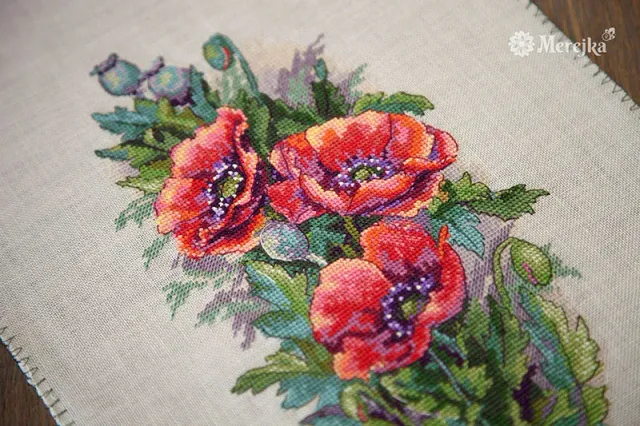 Merejka Vintage Poppies borduurpakket 30x16 cappuccino