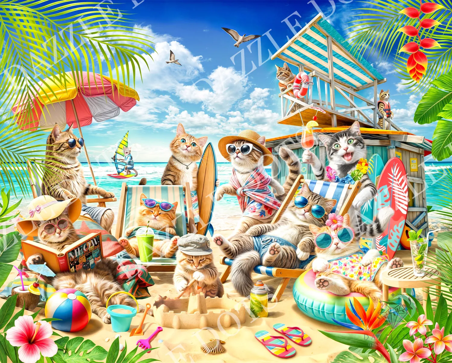 Leti Stitch LDS-7038 Cats On The Beach diamond painting 90x72 cm