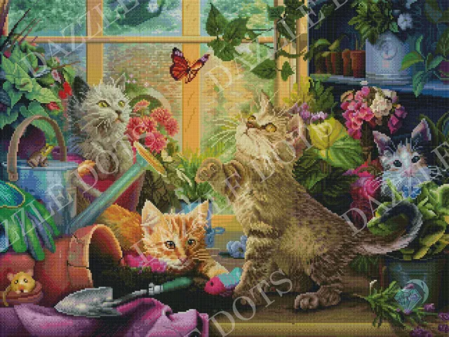 Leti Stitch Dazzle Dots Potting Shed Kittens diamond painting 80x60