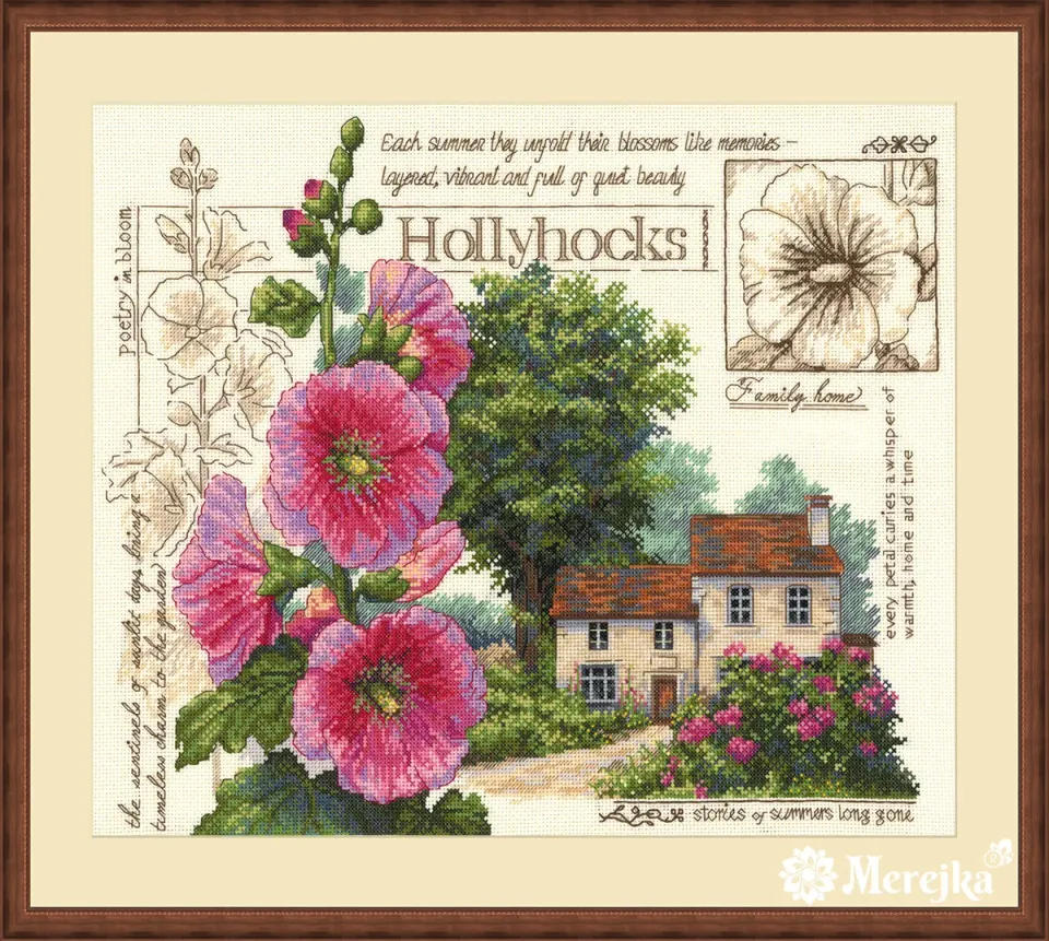 Merejka Hollyhock Cottage borduurpakket huis 30x35