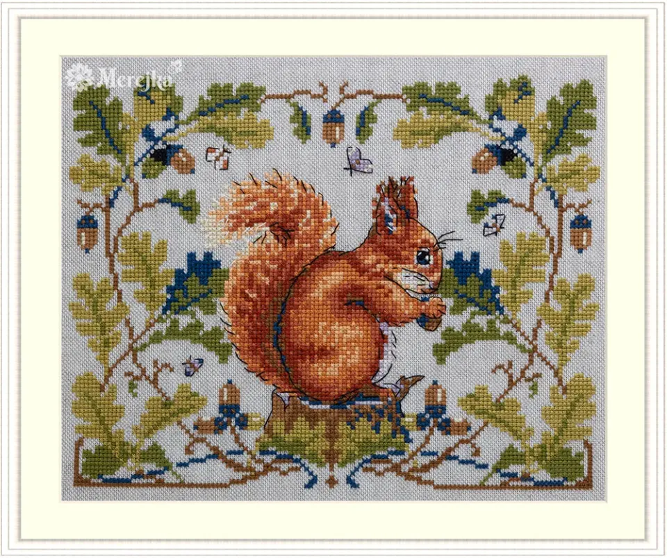 Merejka Squirrel borduurpakket Rustico-Aida 16ct 21x16
