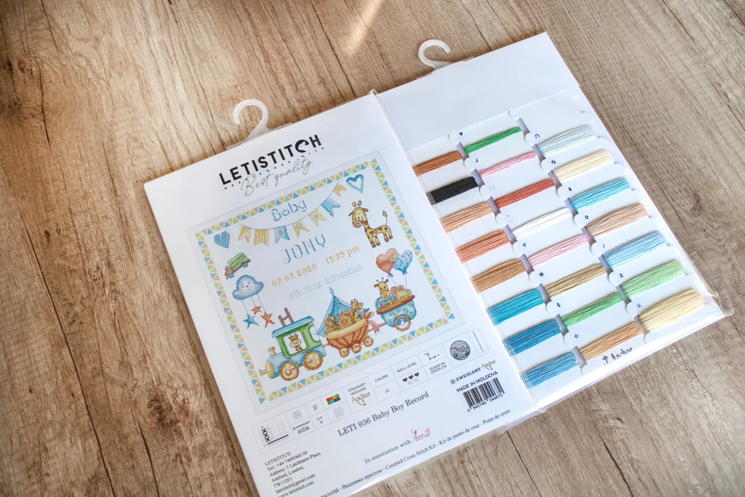 Leti Stitch 936 Baby Boy Record borduurpakket 27x25 cm