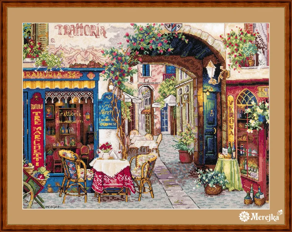 Merejka Cafe in Verona borduurpakket stad 30x40