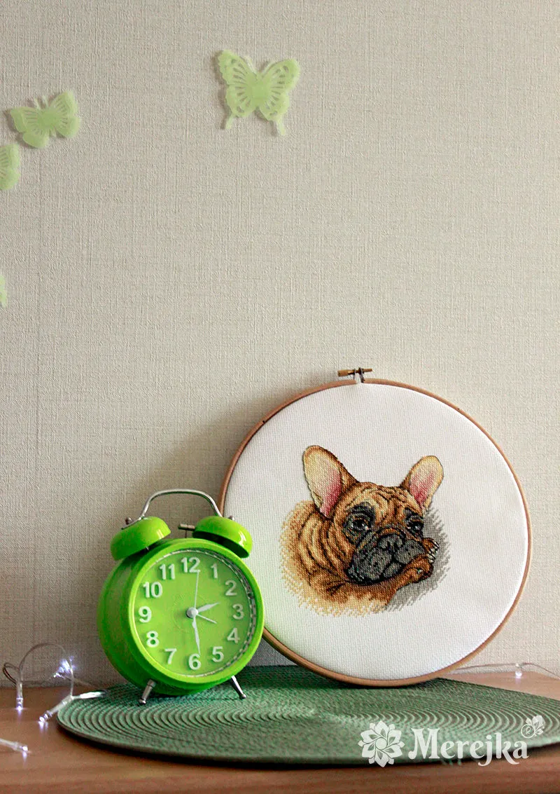 Merejka French Bulldog borduurpakket wit 15x15 cm
