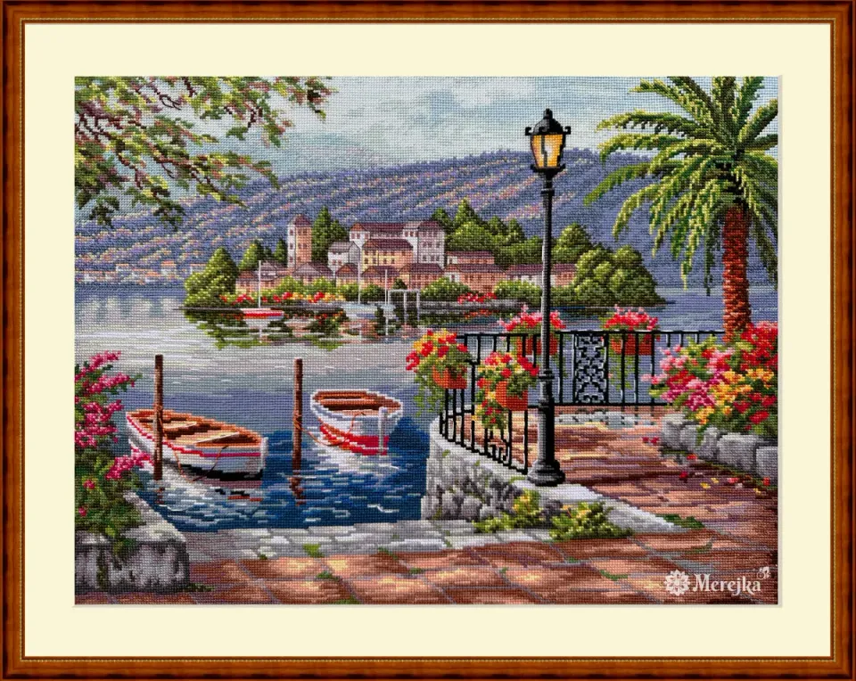 Merejka Lago del Porto borduurpakket Aida 16 ijsblauw 42 kleuren