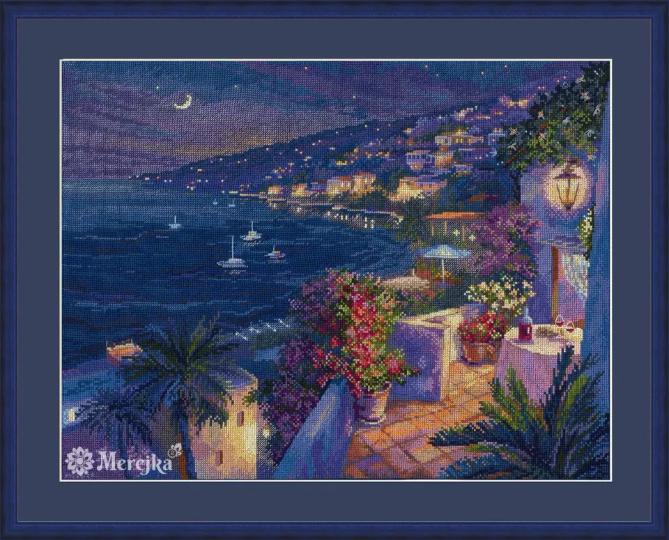 Merejka Côte d’Azur borduurpakket blauw 30x40 cm