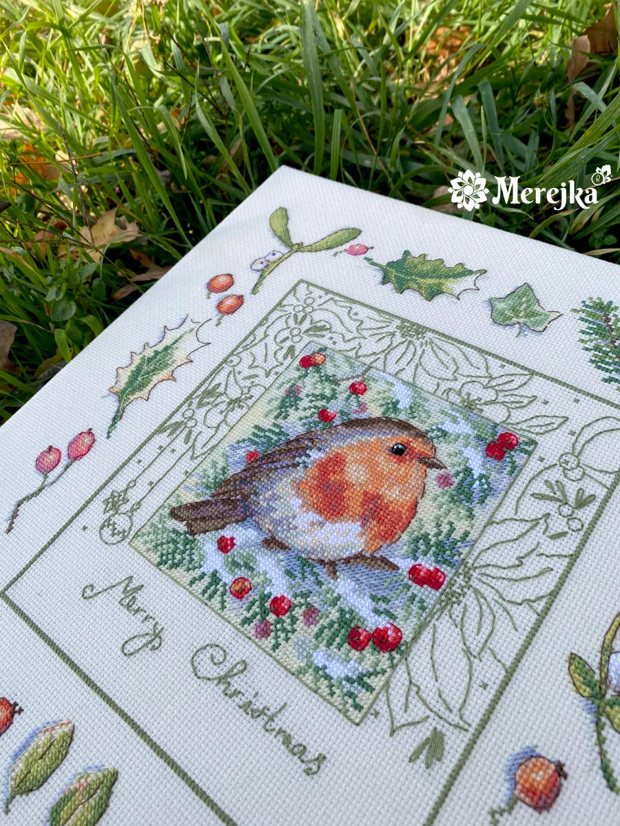 Merejka The Christmas Robin borduurpakket ecru 26x27,5 cm