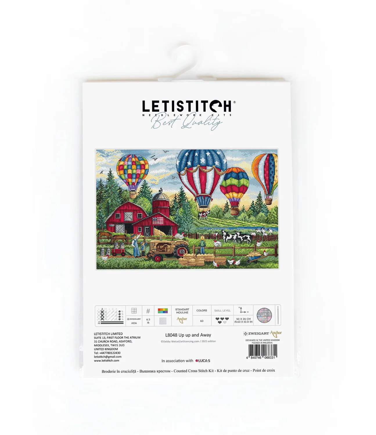 Leti Stitch L8048 Up up and Away borduurpakket 40x26 Aida vogels