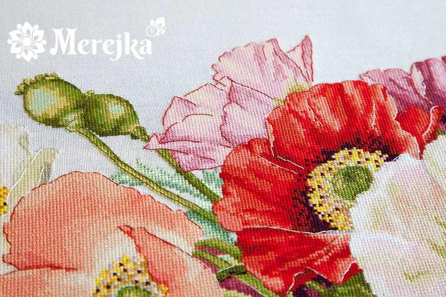 Merejka Poppies borduurpakket 80x30 cm wit