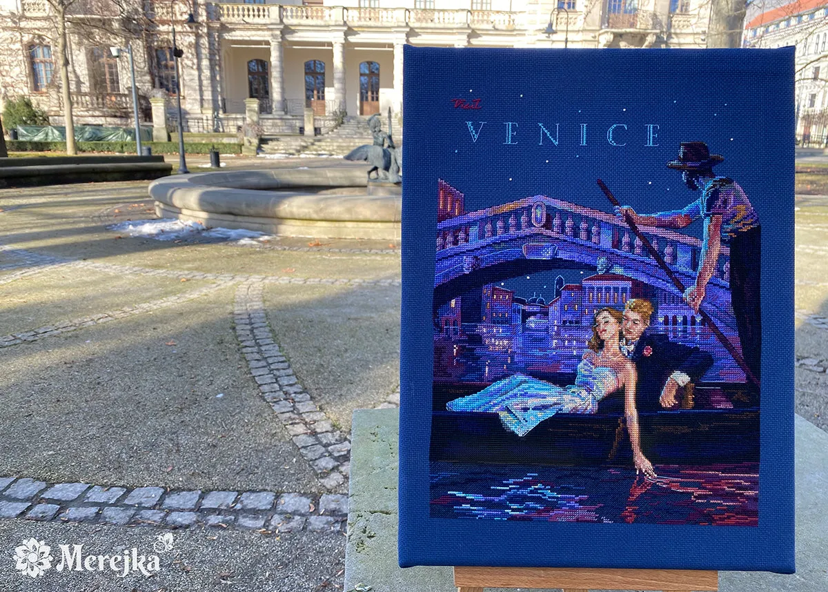 Merejka Visit Venice borduurpakket Aida 16 nachtblauw