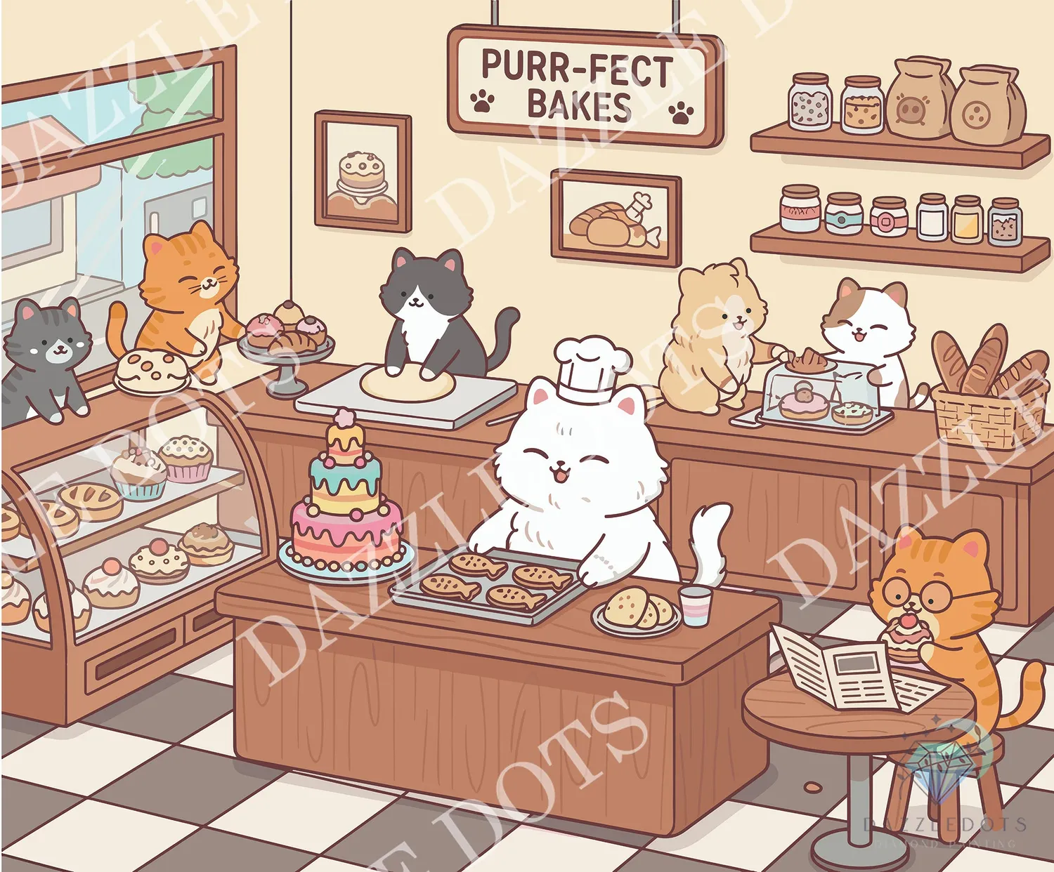 Dazzle Dots LDS-7067 Cozy Cat Café diamond painting 60x50 cm katten