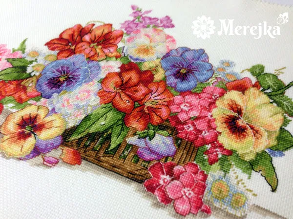 Merejka Garden Flowers borduurpakket Aida 16 ecru