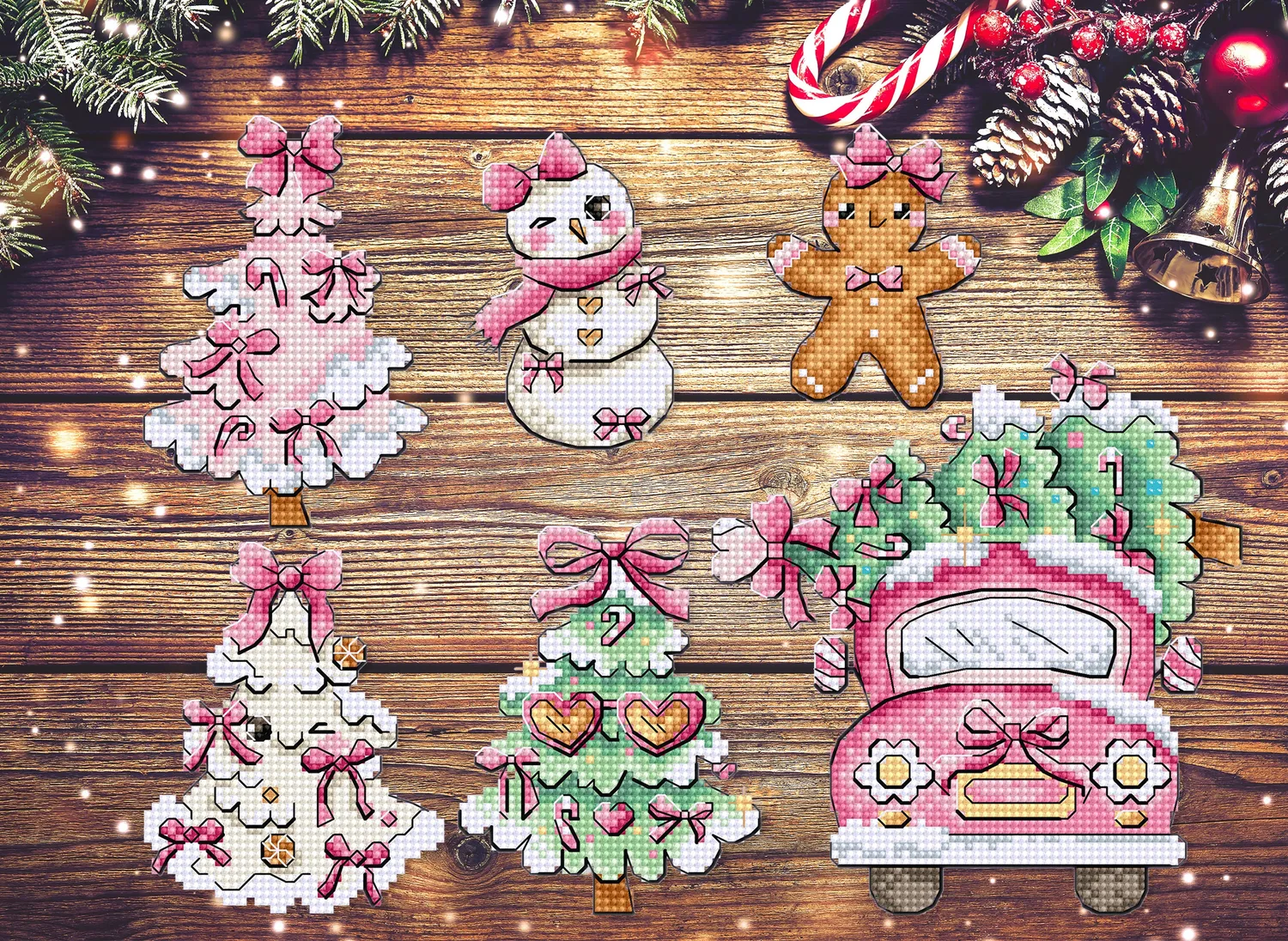 Leti Stitch L9969 Sweetmas Ornaments borduurpakket 6 stuks plastic