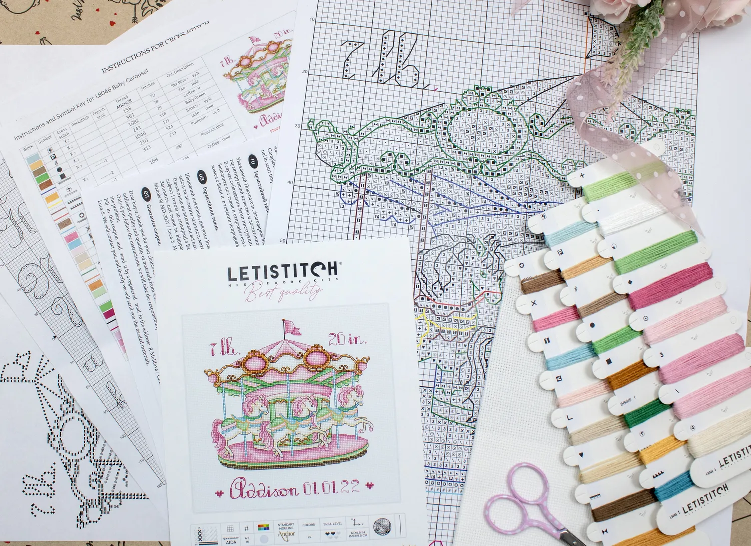Leti Stitch L8046 Baby Carousel borduurpakket 16,5x15,5 cm