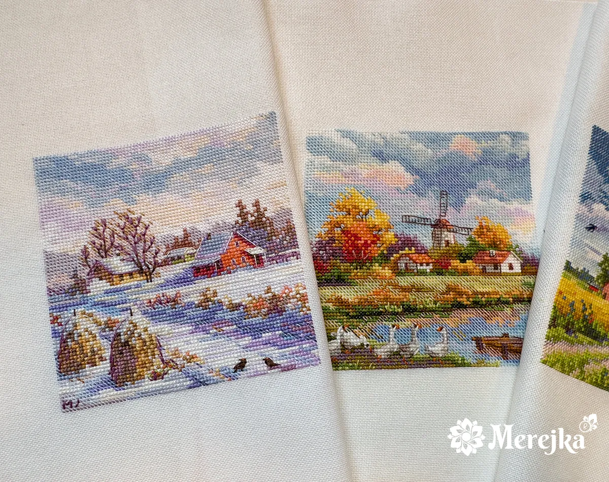 Merejka Autumn borduurpakket vogel 11,5 cm wit