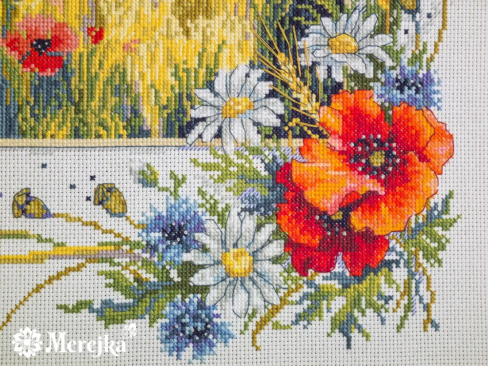 Merejka Summer Field borduurpakket Aida 16 wit 35 kleuren