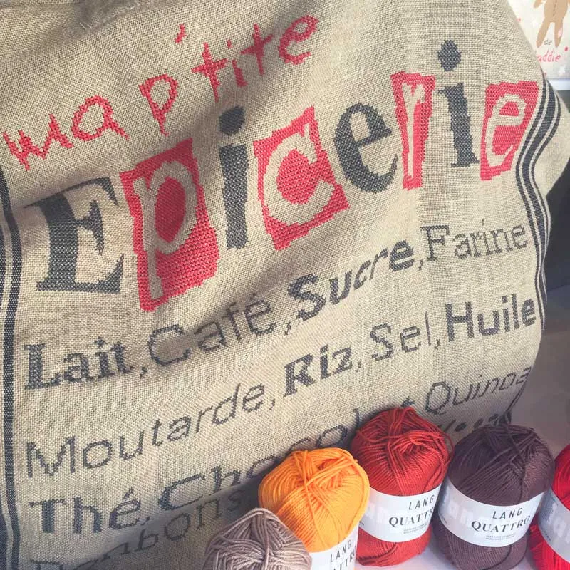 LiliPoints Epicerie Bag borduurpatroon kruissteek wit