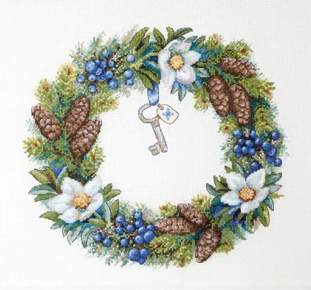 Merejka Winter Wreath borduurpakket Aida 16 wit 28x24,5