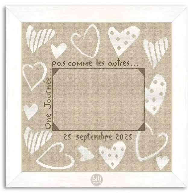 LiliPoints White hearts borduurpatroon fotolijst 10x15