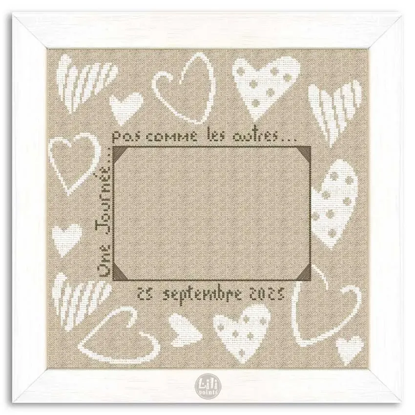 LiliPoints White hearts borduurpatroon fotolijst 10x15