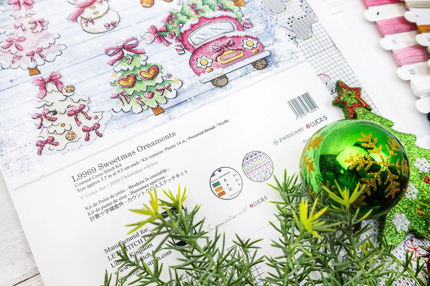 Leti Stitch L9969 Sweetmas Ornaments borduurpakket 6 stuks plastic