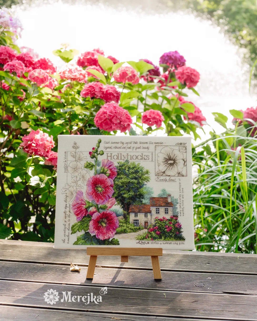 Merejka Hollyhock Cottage borduurpakket huis 30x35