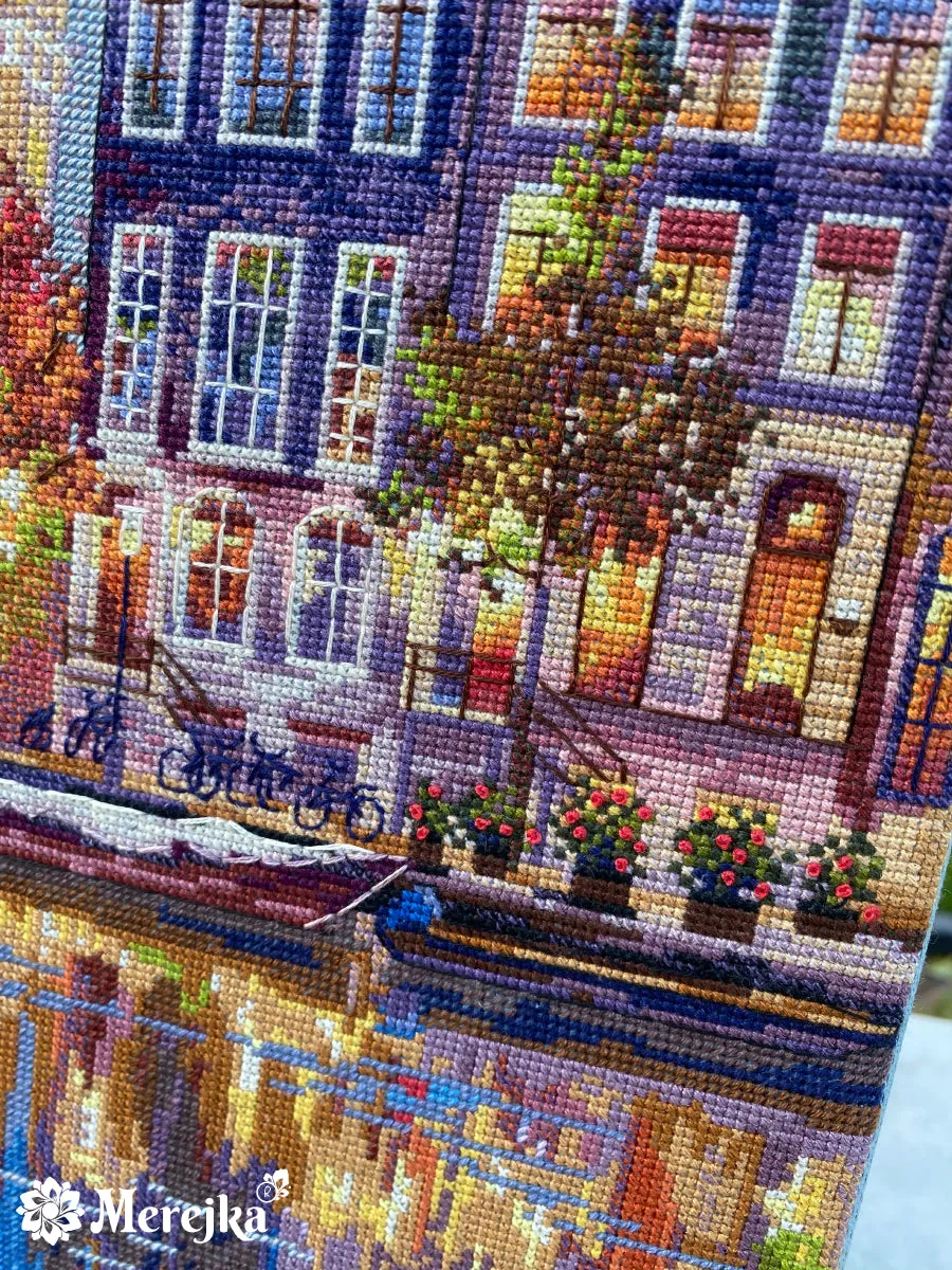 Merejka Amsterdam borduurpakket Aida 16 blauw-grijs 30x39,5