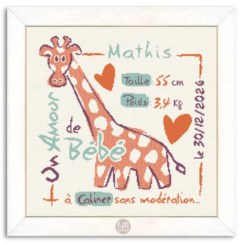 LiliPoints Giraffe borduurpatroon giraf alfabet ecru