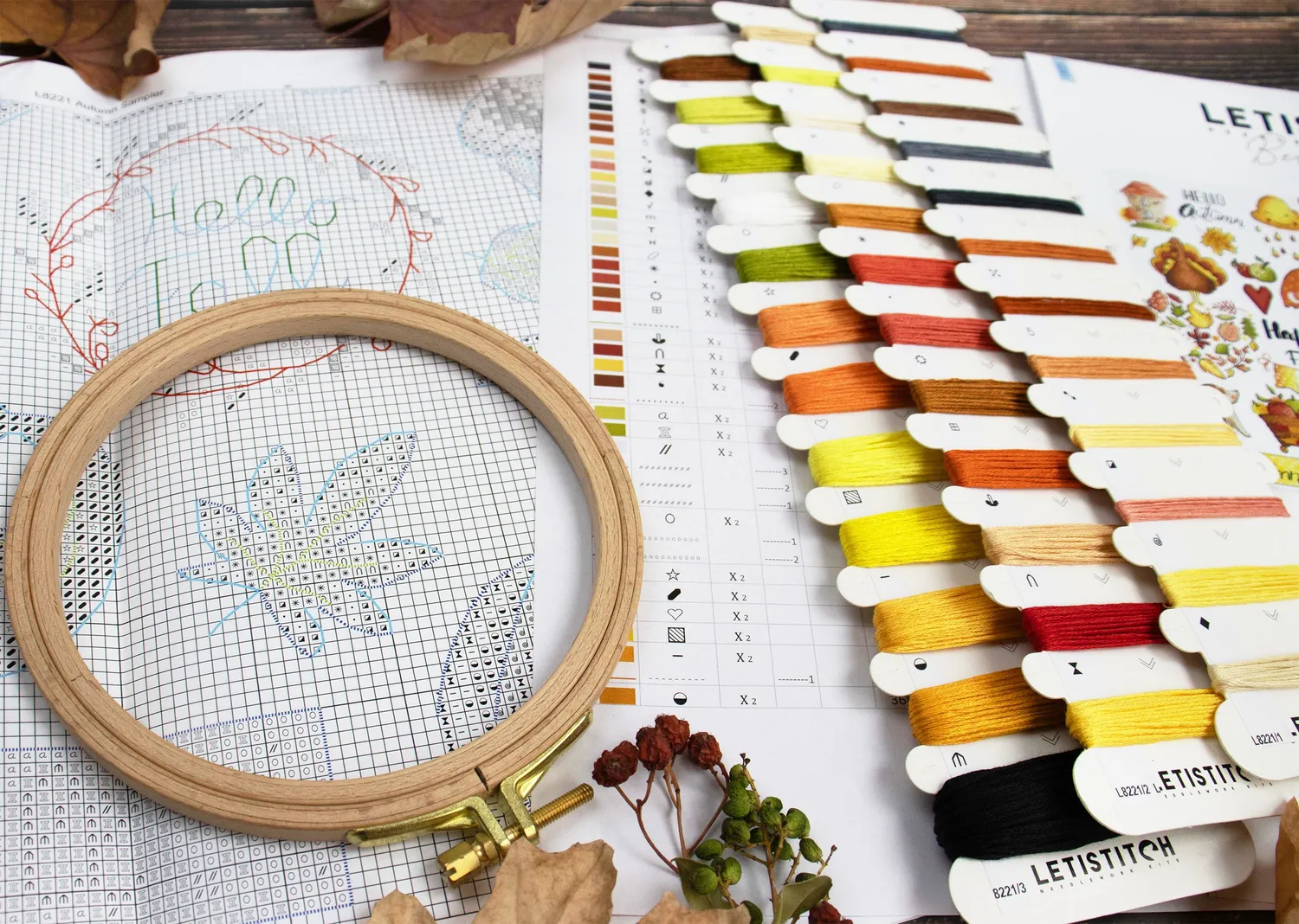Leti Stitch L8221 Autumn Sampler borduurpakket 38x27 herfst