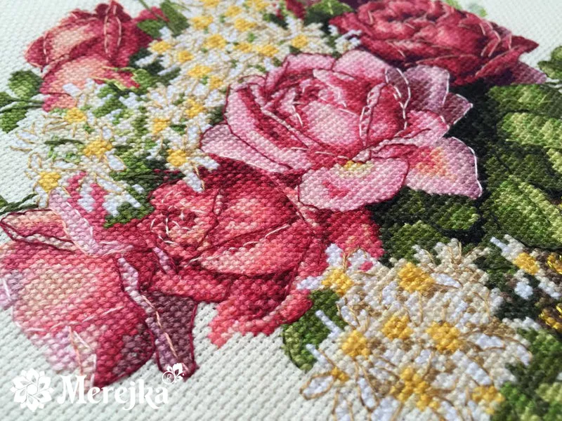 Merejka Roses borduurpakket Aida 16 ecru 22x32 cm