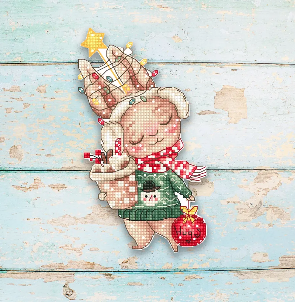 Leti Stitch L8056 Christmas Rabbit borduurpakket plastic 14x8 cm