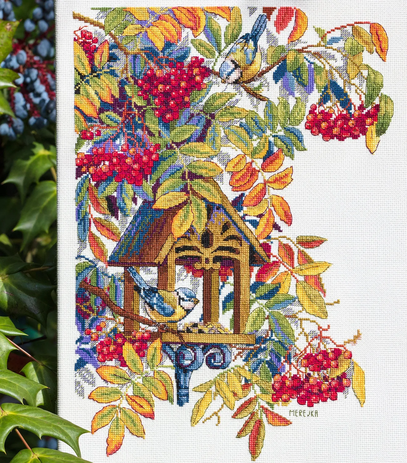 Merejka Colorful Rowan borduurpakket 27x37 ecru herfst