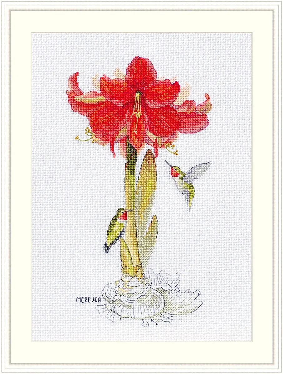 Merejka Amaryllis borduurpakket wit 14x25 cm