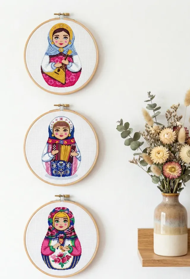 SEG Marie Coeur Matrioshkas borduurpakket kruissteek