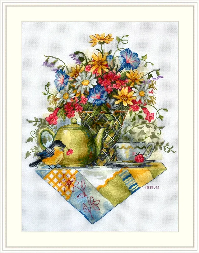 Merejka Wildflower Tea borduurpakket 29x23 wit