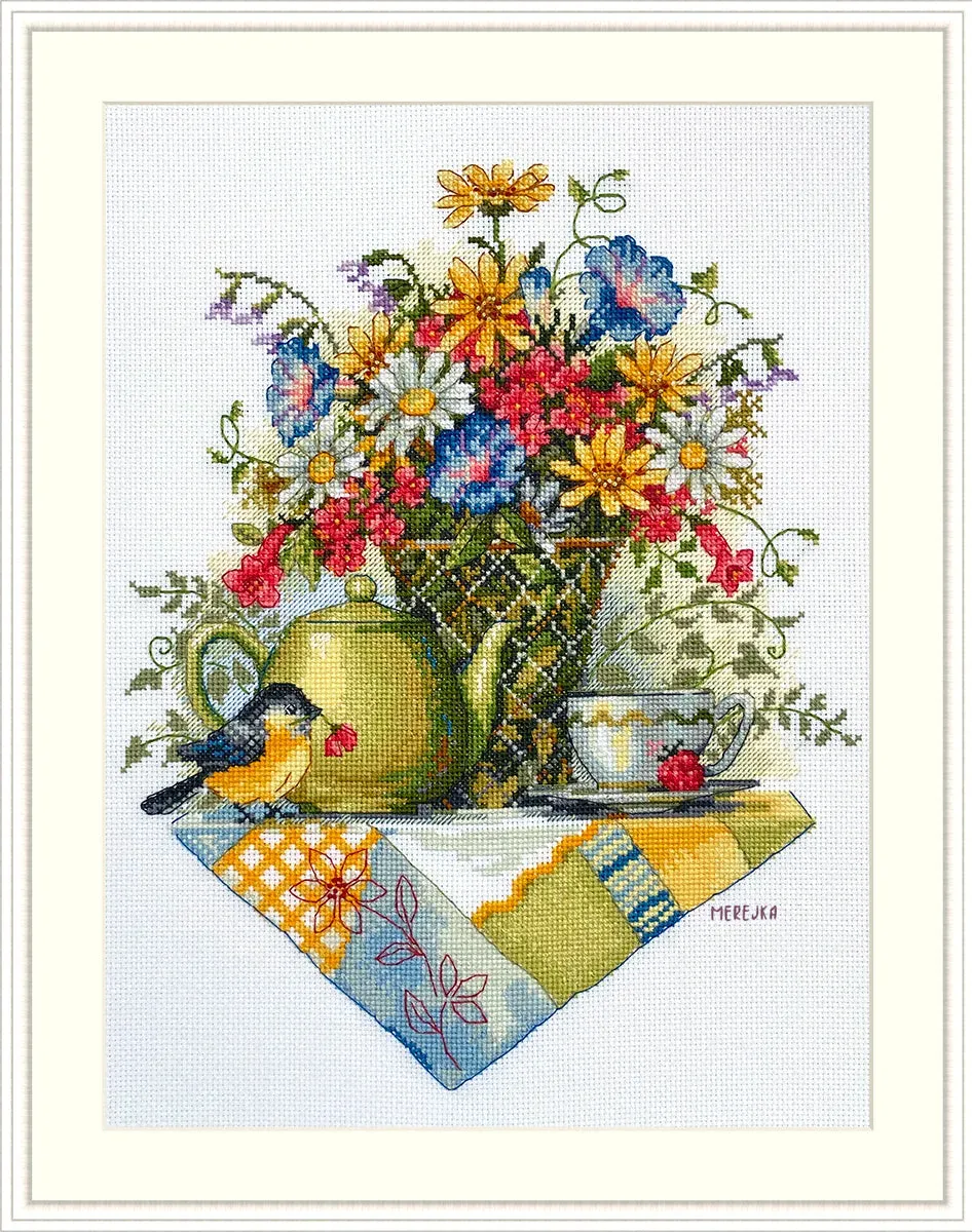 Merejka Wildflower Tea borduurpakket 29x23 wit