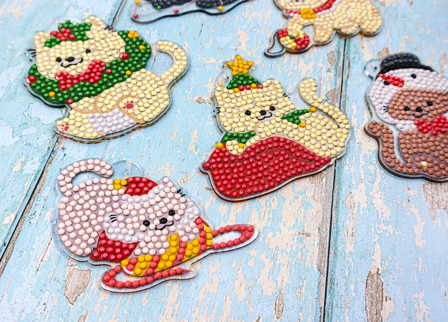 Leti Stitch Dazzle Dots 481-487 Merry Meowmas diamond painting hangers set van 6