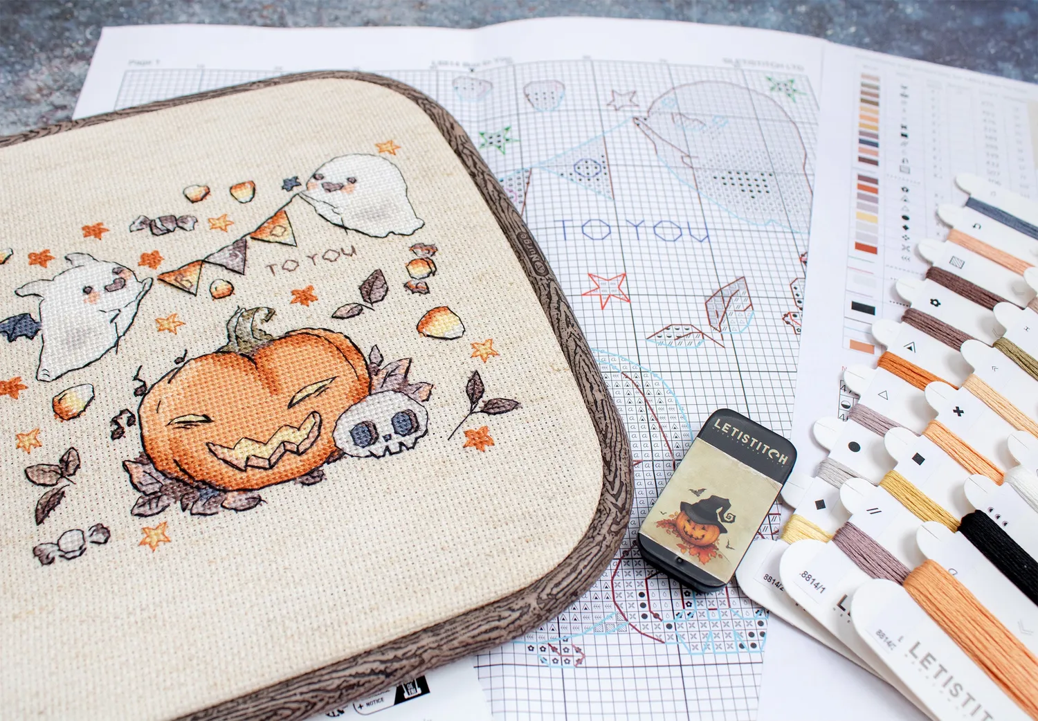 Leti Stitch L8814 Boo To You borduurpakket halloween 15x14 cm