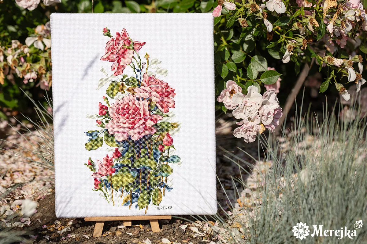 Merejka Pink Roses borduurpakket 16x27,5 Aida 14